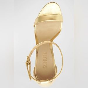 NWOB Schutz Gold Cadey Lee Block Heel, Size 5.5